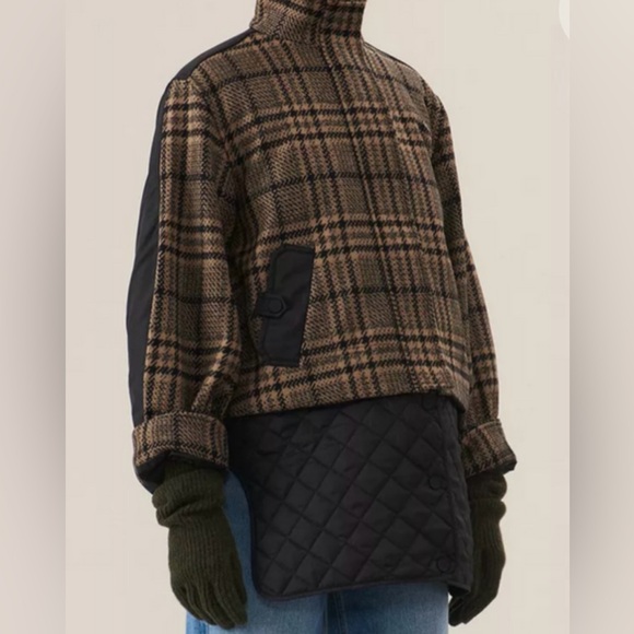 GANNI Plaid Tech  Wool Blend Coat - Picture 16 of 16